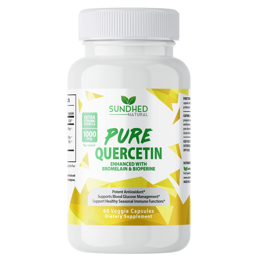 Pure quercetine met bromelaïne en bioperine - Antioxidant Support, Extra Sterke Formule met 1000mg, 1-maand supply