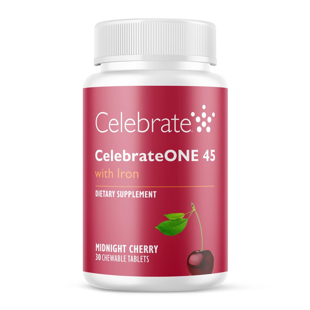 Vier vitamines CelebrateONE 45 Kauwtabletten, 45 mg ijzer - Eenmaal daags Bariatrische Multivitamine, Essentiële Vitaminen en Mineralen - Gastric Bypass & Sleeve Gastrectomie Supplement - Cherry (30 tabletten)