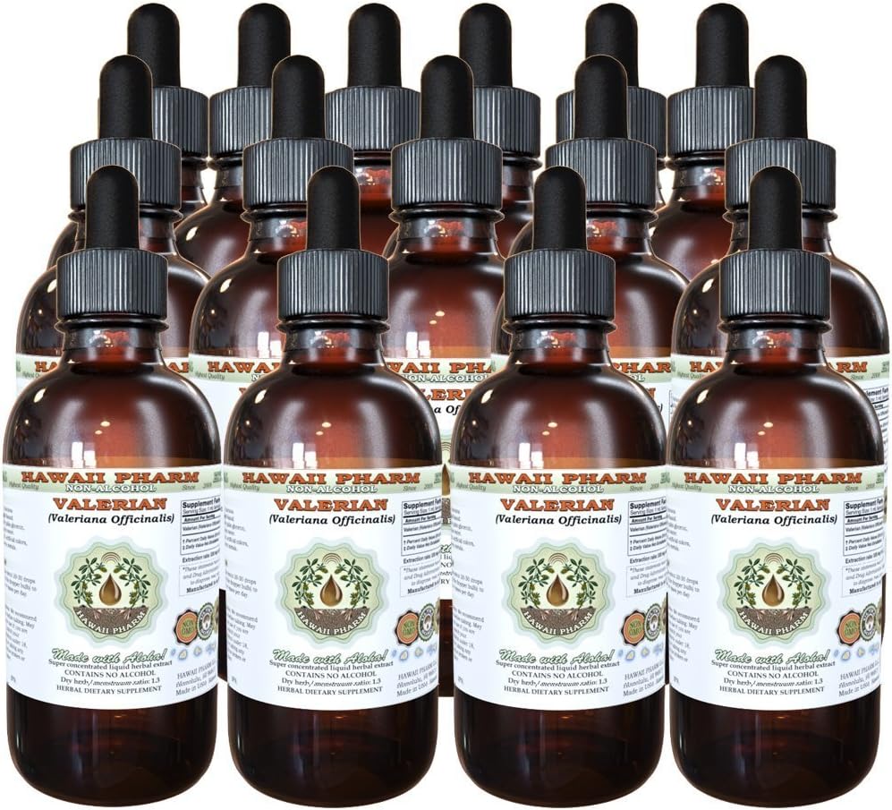 Valeriaan Alcoholvrije Liquid Extract, Biologische Valeriaan (Valeriana Officinalis) Gedroogde Wortel Glyceriet Natuurlijke Kruidensupplement, Hawaii Pharm, USA 15x4 fl.oz