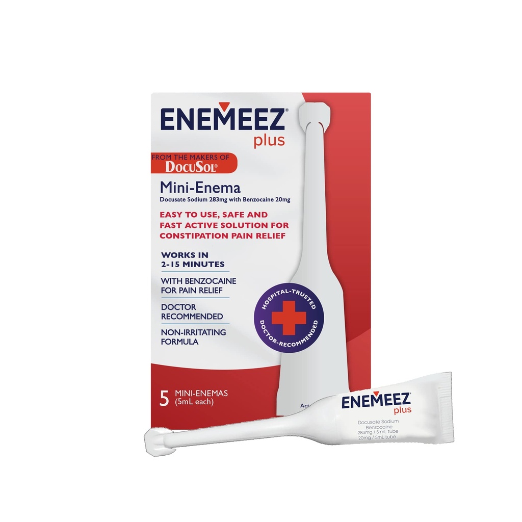 Enemeez Docusol Plus Docusaat natrium enema - helder 5 ml, 5 tellingen, snelwerkende voor constipatie