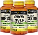 MASON NATUURLIJKE Koreaanse Ginseng 1000 mg, ondersteunt energie, duurzaamheid & vitaliteit, 60 tabletten, verpakking van 3