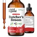 Wild & Organic Butchers Broom Tincture - Leg Support Supplement - Russus Aculeatus Root Drops - Herbal Butchers Broom Supplement - Vegan, No Alcohol & Sugar - 4 fl oz
