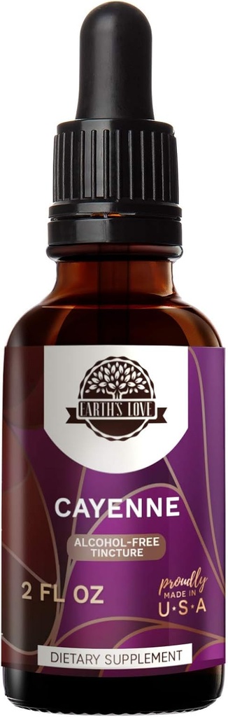 Earth's Love - Cayenne Alcoholvrije Kruidenextract Tinctuur, Supergeconcentreerde Cayenne (Capsicum annuum) Gedroogde Peper (2 Fl Oz)
