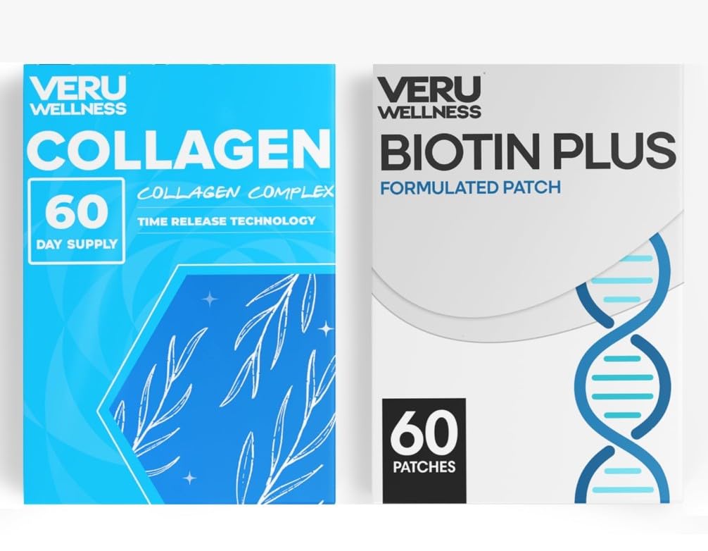 Veru Wellness Hair Skin Nail Duo Lifestyle Patches - Biotin Collageen - Zelfklevende tijd Release Topische Patch, 8-10 uur (60 dagen levering)