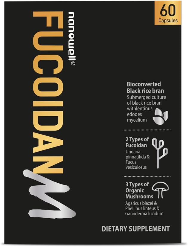 NANOWELL Fucoidan M - Brown Seaweed Immunity Supplement for Gut Health & Immune Support with Mushroom Complex - 60 Capsules