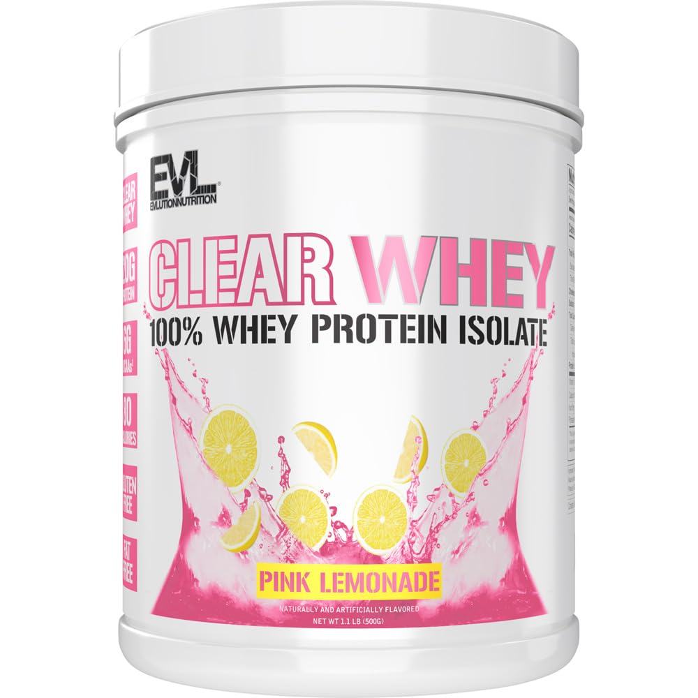 Evlutie Voeding Helder Wei - 100% Wei eiwitisolaat - voor spiergroei, sterkte en herstel - 20g isolaateiwit per portie - snelle absorptie - glutenvrij en vetvrij - 1,1lb - roze limonade