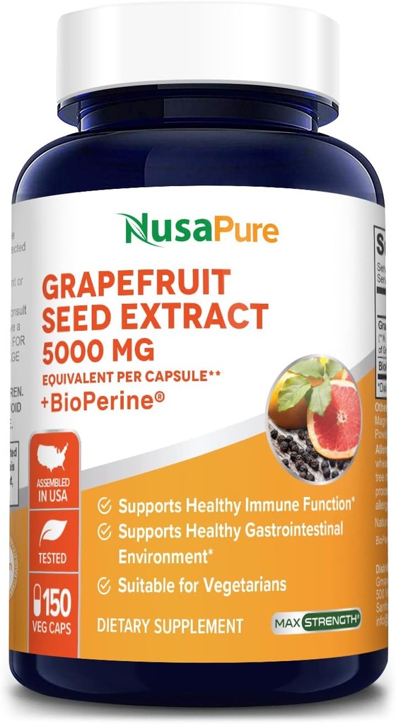 NusaPure Grapefruit Extract 5.000 mg per capsule (uittreksel 10:1) Bioperine 150 Veggie caps (Vegan, Glutenvrij, Non-GMO)