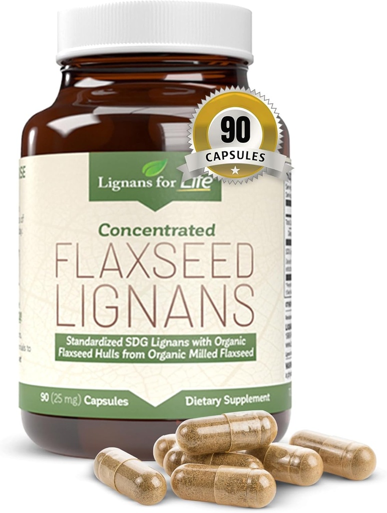 Lignans voor het leven Vlaszaad en SDG - Omega 3 vetzuren, vezelantioxidanten - helpt verbeteren glanzende jas, spijsvertering en hart gezondheid, 25mg, 90 Capsules, 1 Pack