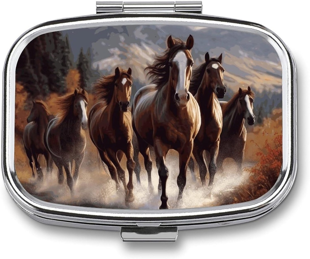 Paarden Vierkante Pill Box, 2 Compartiment Decoratieve Pocket Pill Box voor Pocket Of Portable Mini Travel Medicine Tablet Vitamine houder Organisator Pill Case