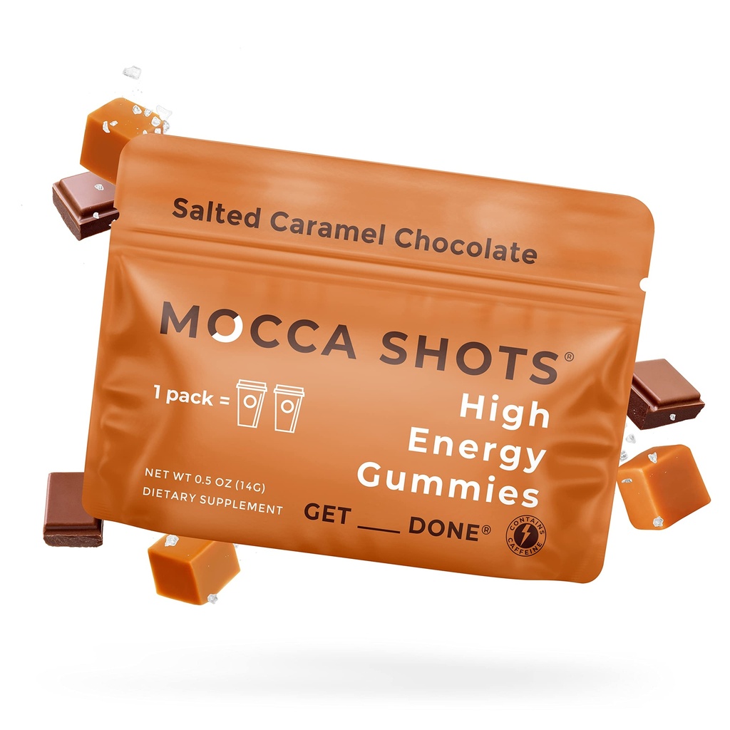 SGC Hoogste Concentratie 100mg Cafeïne per Gummy, 2 Gummies per Pack, 6-Pack Mocca Shots Salted Caramel Plant-Based nootropic Instant Energy met Ginkgo biloba, Theobromine.