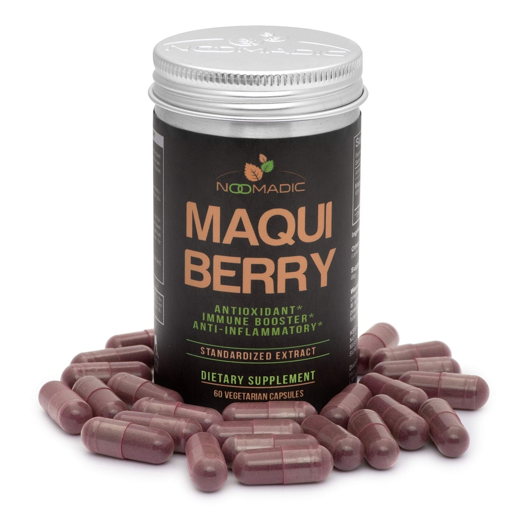 Noomadic Maqui Berry, 60 capsules 500 mg Elke, Antioxidant (High ORAC), Immuunsysteemondersteuning, Ondersteunt droge ogen (Ondersteunt traanproductie), Standaard Extract (10% Anthocyanine)