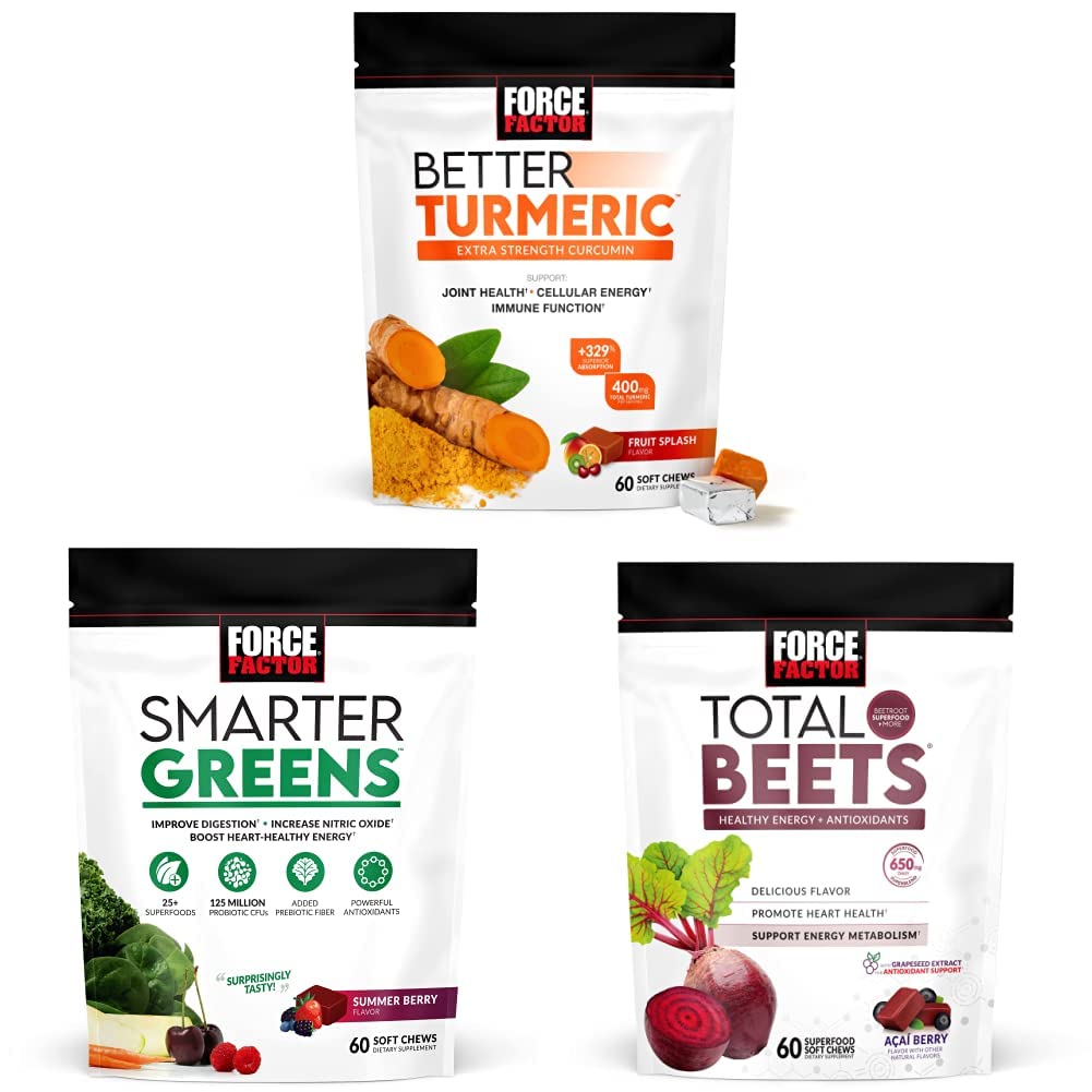 Force Factor Better Kurkuma Joint Support Supplement & Smarter Greens Superfood Kauwen, 60 Zachte Kauwen & Total Beets Zachte Kauwen, 60 Kauwen