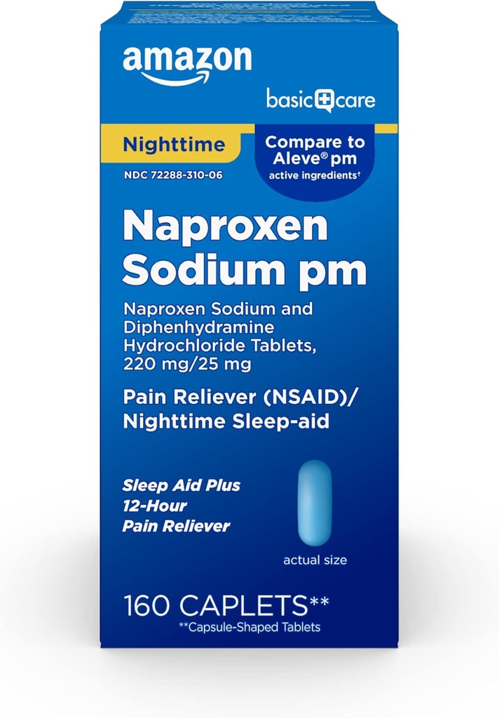 Basic Care All Night Pain Relief PM, Naproxen Natrium, 220 mg/difenhydraminehydrochloride, 25 mg Tabletten, Pain Reliver/Nighttime Sleep-Aid, 160 Tel.