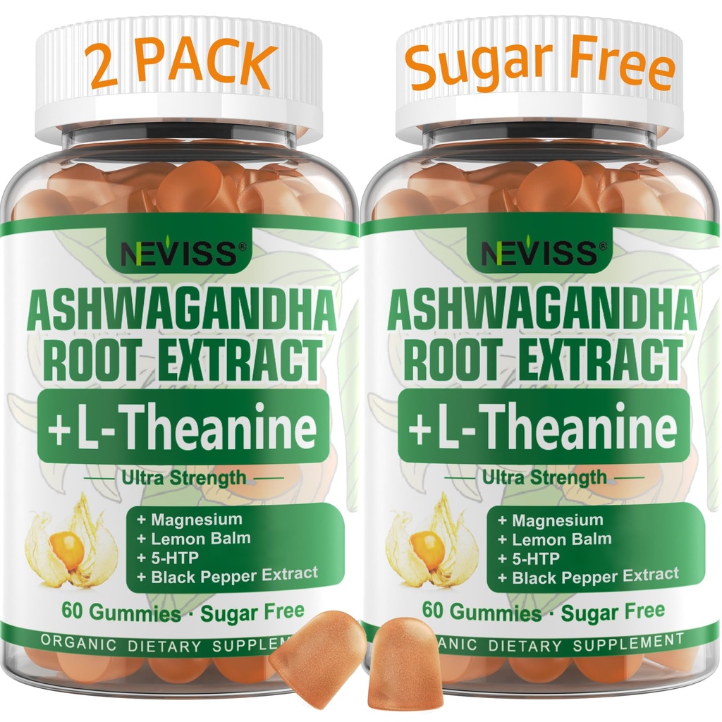 NEVISS Ashwagandha Gummies 2000mg, Voel je vernieuwd, Plus Eigen Blend met L-Theanine, 5-HTP, Lemon Balm, Magnesium voor Kalm, Zzzs & Relaxation Support, 120 Tellen