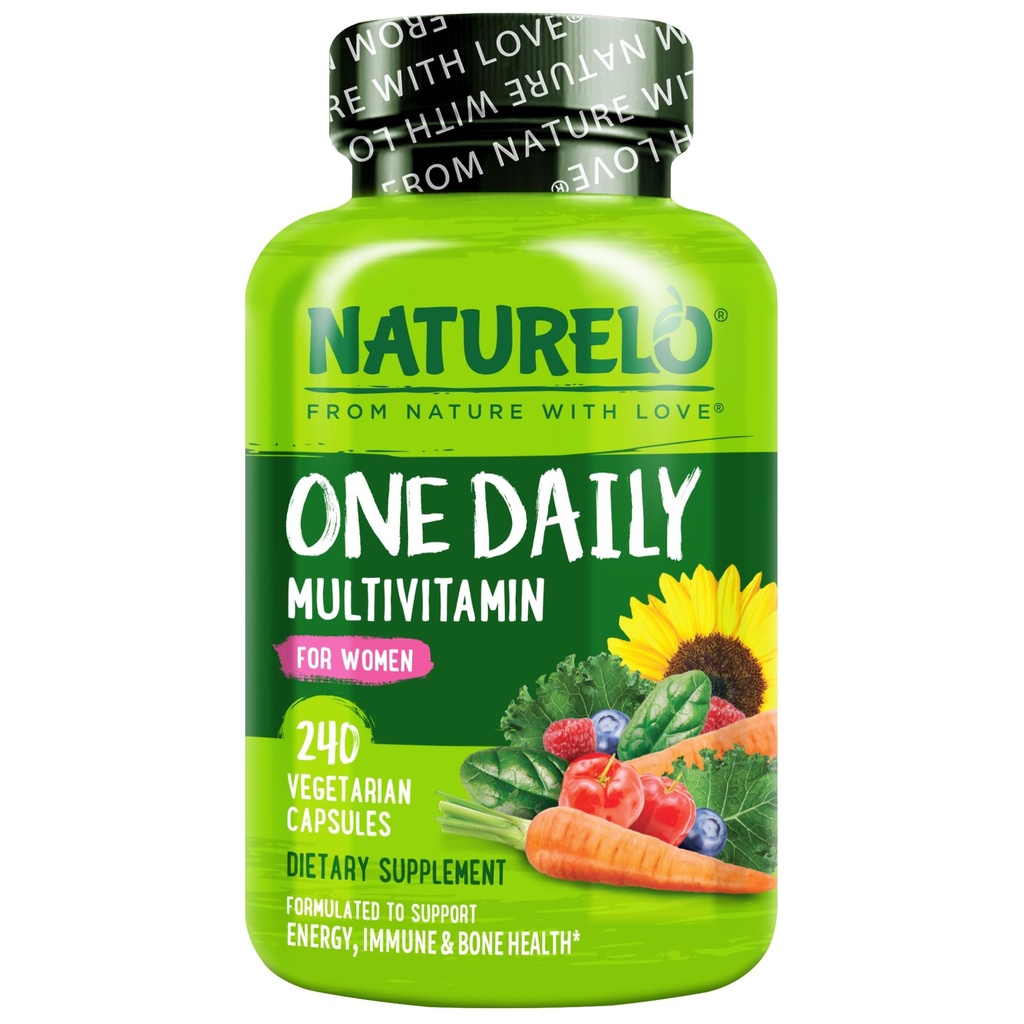 NATURELO Een dagelijkse multivitamine voor vrouwen - energie-ondersteuning - Whole Food supplement voor voeden van haar, huid, nagels - Non-GMO - Geen soja - Glutenvrij - 240 Capsules