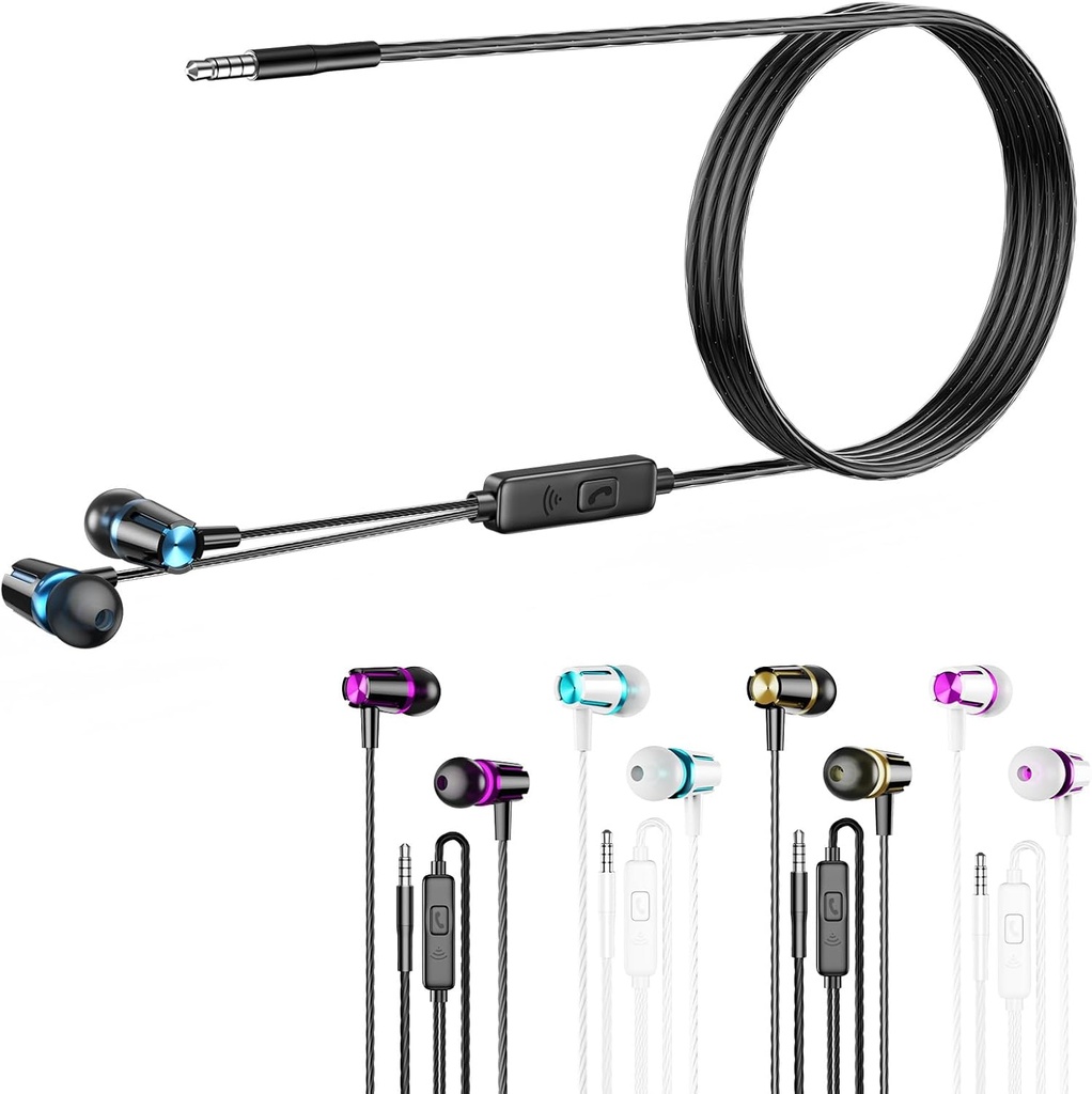 Oordopjes Bekabeld met Microfoon, 5 Pack Wired Headphones met Krachtige Zware Bass, Hoge Definitie, Oortelefoons 3.5mm Jack