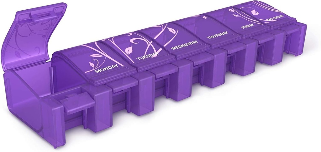 EZY DOSE Soft Touch Weekly (7-Dag) Pill Case, Medicine Planner, Vitamine Organizer Box, Daily Planner, XL Compartments, Handig en gemakkelijk te gebruiken, Labeled Lids, Kleur mei Vary, BPA Gratis