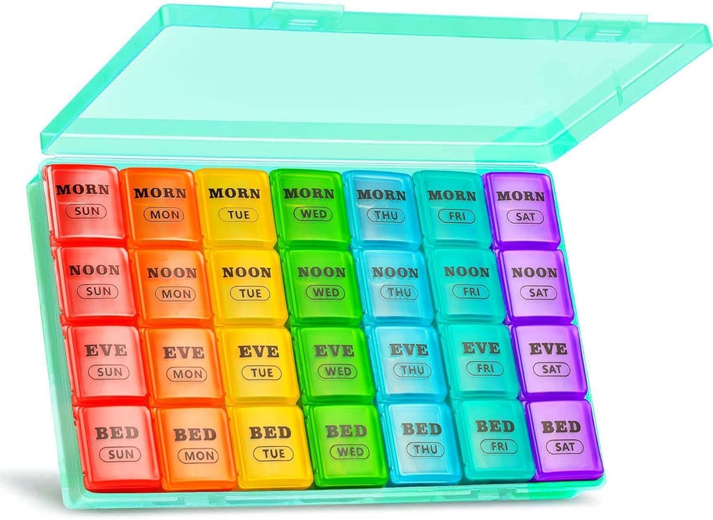 XL Large Weekly pil Organizer 4 keer per dag, 7 dagen pil dozen en Organisator AM PM, Grote Compartiments pil Case, Maandelijks Medication Organizer 28 dagen Dispenser voor visolie