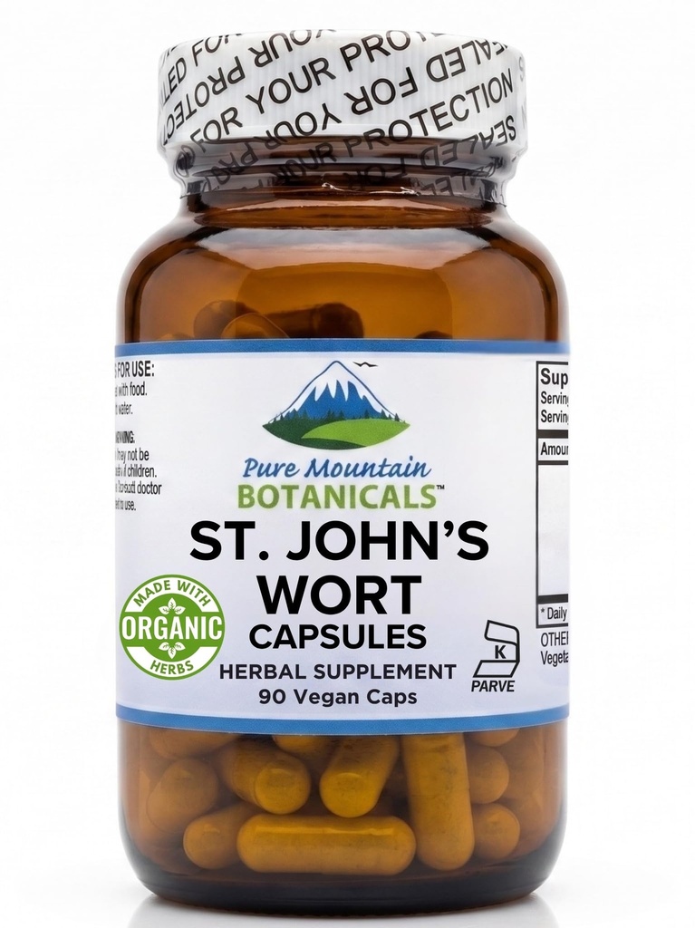 Pure Mountain Botanicals St. John's Wort Capsules met 450 mg formule van biologische kruiden en St John's Wort Extract Supplement