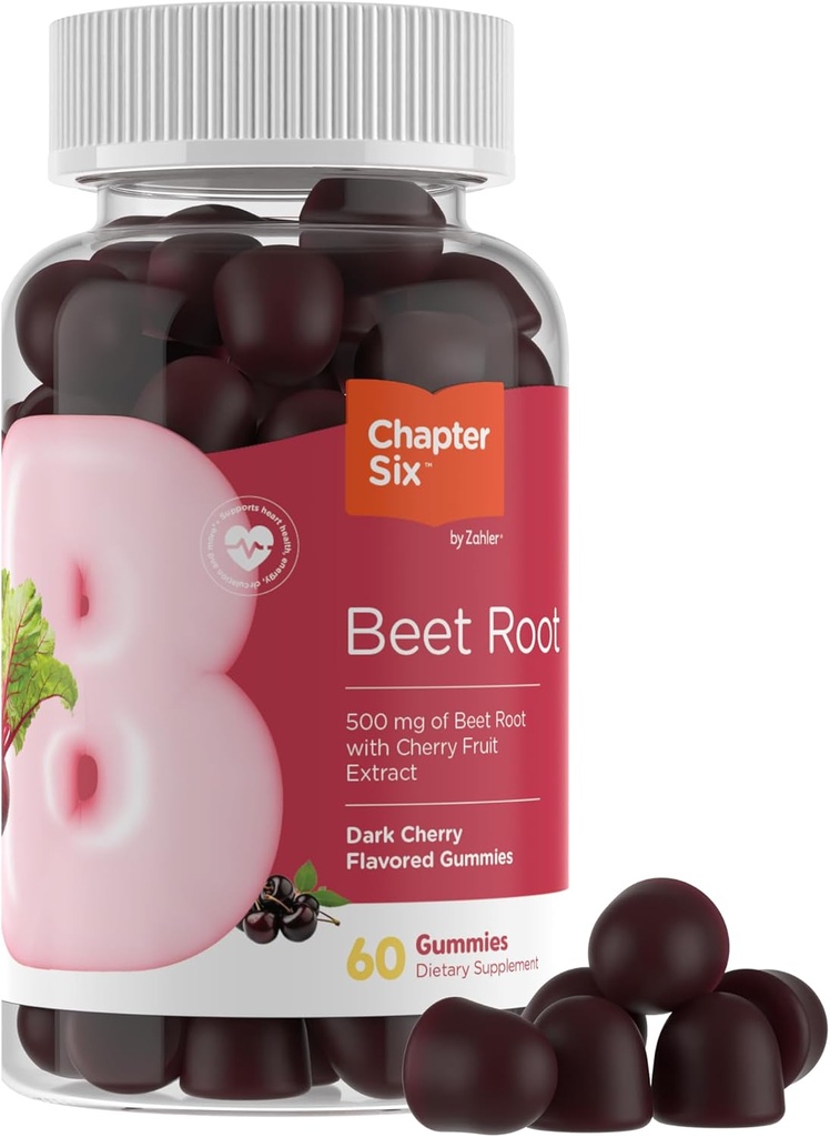 Zahler Beetwortel Gummies met kersenfruit Extract - 500mg Beet Gummies voor volwassenen - Dark Cherry Flavor - Ondersteunt bloed & Nitric Oxid Flow - Vegetarische Kosher Niet GGO Beetwortel Gummies - 60 Tel.