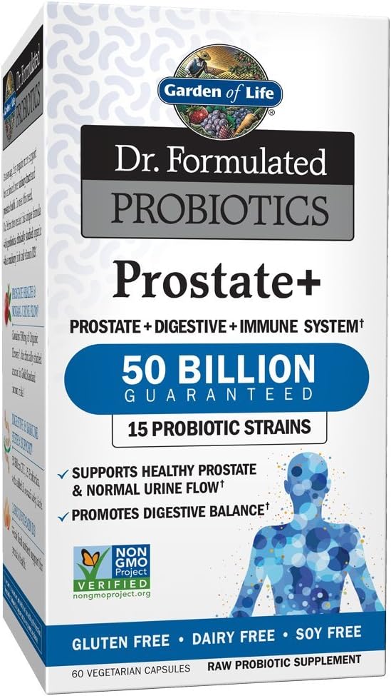 Garden of Life Dr. Formulated Probiotics Prostate+ - Acidophilus en Probiotic Ondersteunt gezonde prostaat en spijsverteringsbalans - Gluten, zuivel en sojavrije - 60 Vegetarische Capsules