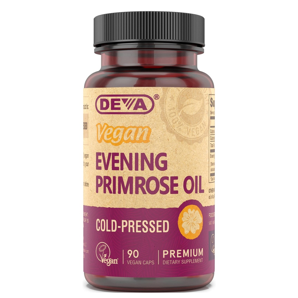 DEVA Vegan Evening Primrose Oil, koud geperst, niet geraffineerd, 90 capsules, 1-pack