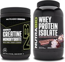 NutraBio Creatine Monohydraat, Unflavored, 300g en Wei Proteïne Isolaat, Chocolade Dipped Macaroon, Supplement Bundle - Spierenergie, Lean Spiergroei, Herstel, en sterkte