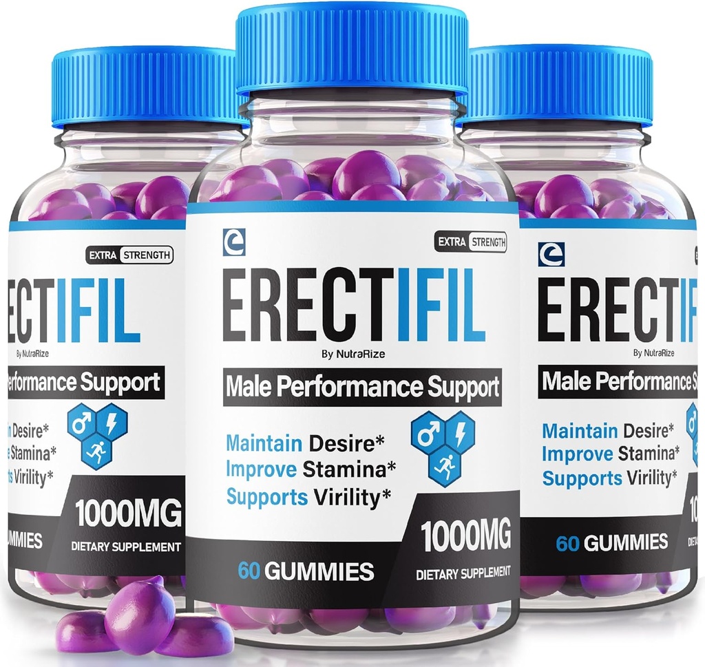 (3 Pack) Erectifil Gummies, Erectifil 1000 MG Gummies, All-Natural Formula Support for Men, Premium Male Supplement for All Health and Peak Performance, Erec tifil Gomitas Reviews (180 Gummies)
