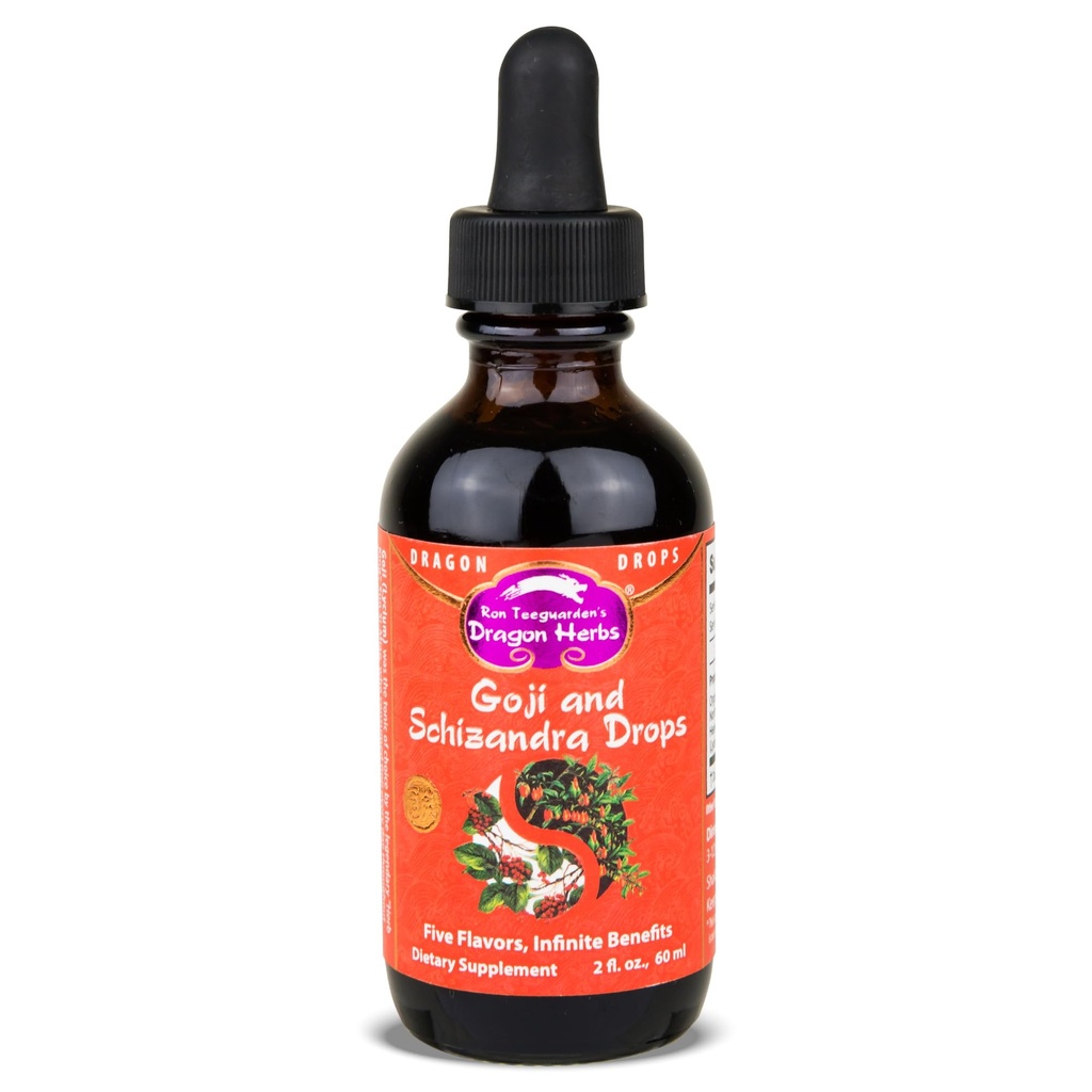 Dragon Herbs Goji Berry & Schizandra Drops • Triple Extractions • for Eye, Skin, Lung & Healthy Aging Support, Beauty Tonic • Super Potency • Fast Acting • 2 fl oz, 60 ml • Tinctuur Supplement