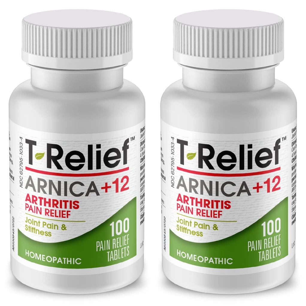 T-Relief Extra sterkte Artritis Arnica +12 Pijn Leaving Natural Medicines Help Verminderen van de vermoeidheid Stijfheid Pijn in gewrichten Natuurlijk - 100 tabletten (2 verpakkingen)