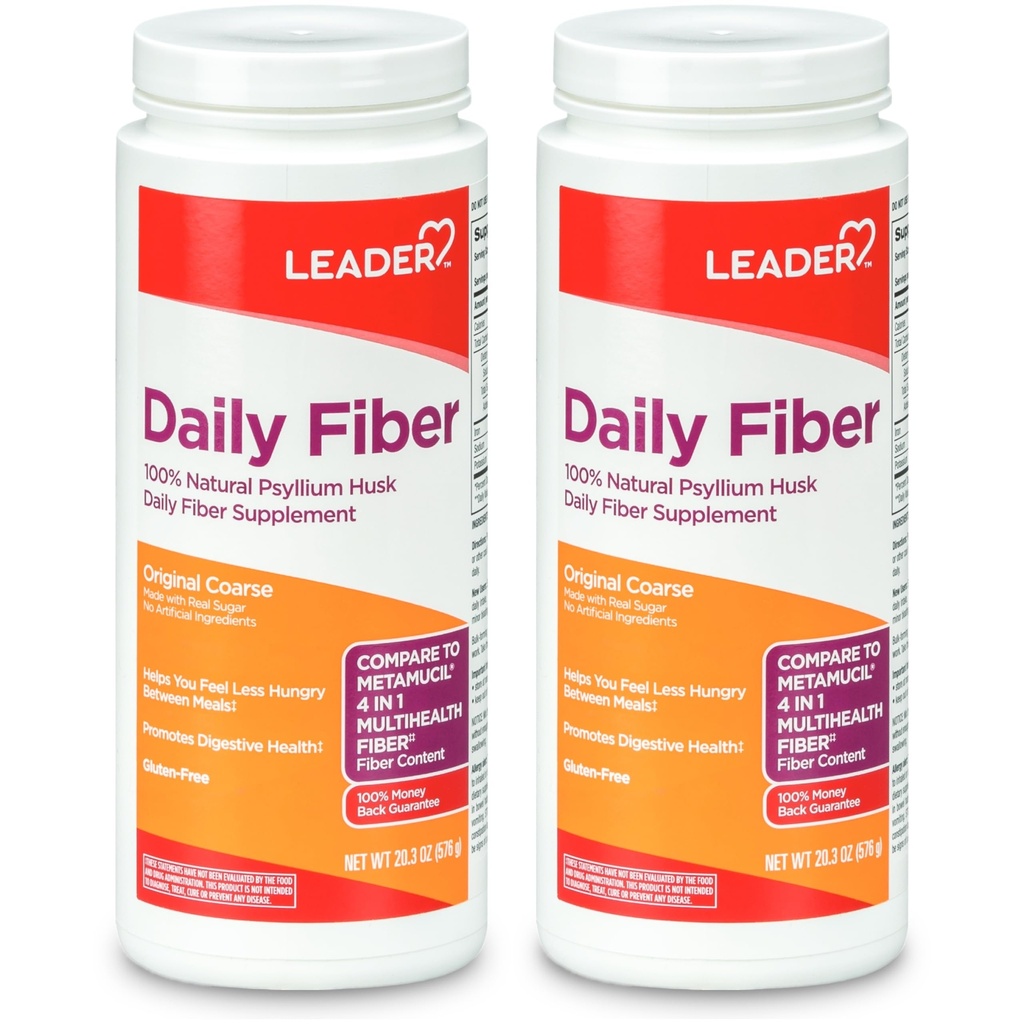 LEADER Psyllium Husk Powder Supplement 4-in-1 Vezel voor de spijsvertering van de gezondheid, plantaardige basis 100% natuurlijke Psyllium Husk Daily Fiber, Glutenvrij, Non-GMO, Vergelijk met Metamucil 20,3 OZ (pakket van 2)