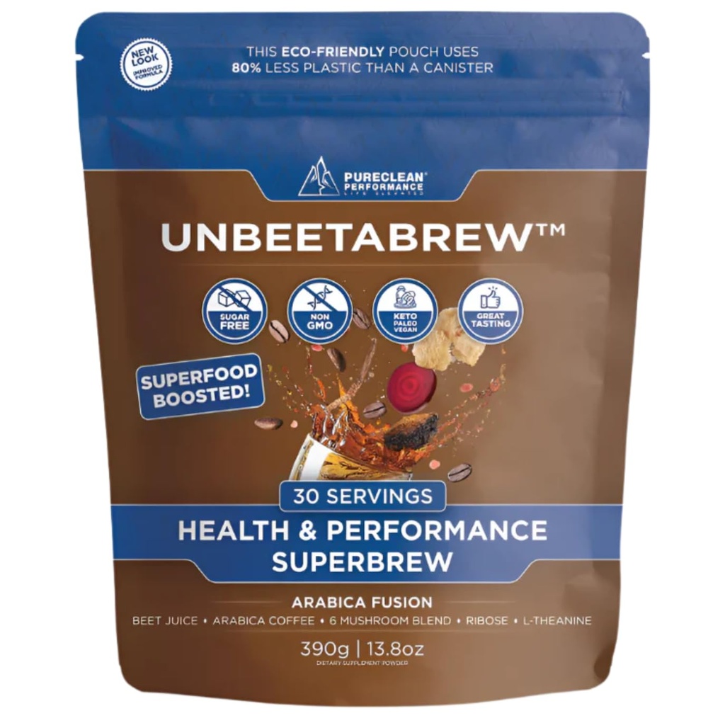 UNBEETABREW Biologische Rode bieten en Paddestoelen Koffie Plant-Based, Energie met Beetsap, Adaptogenen, L-Theanine & D-Ribose Focus, Kracht & Uithoudingsvermogen USA Made with Organic Arabica Beans - 30 Servings