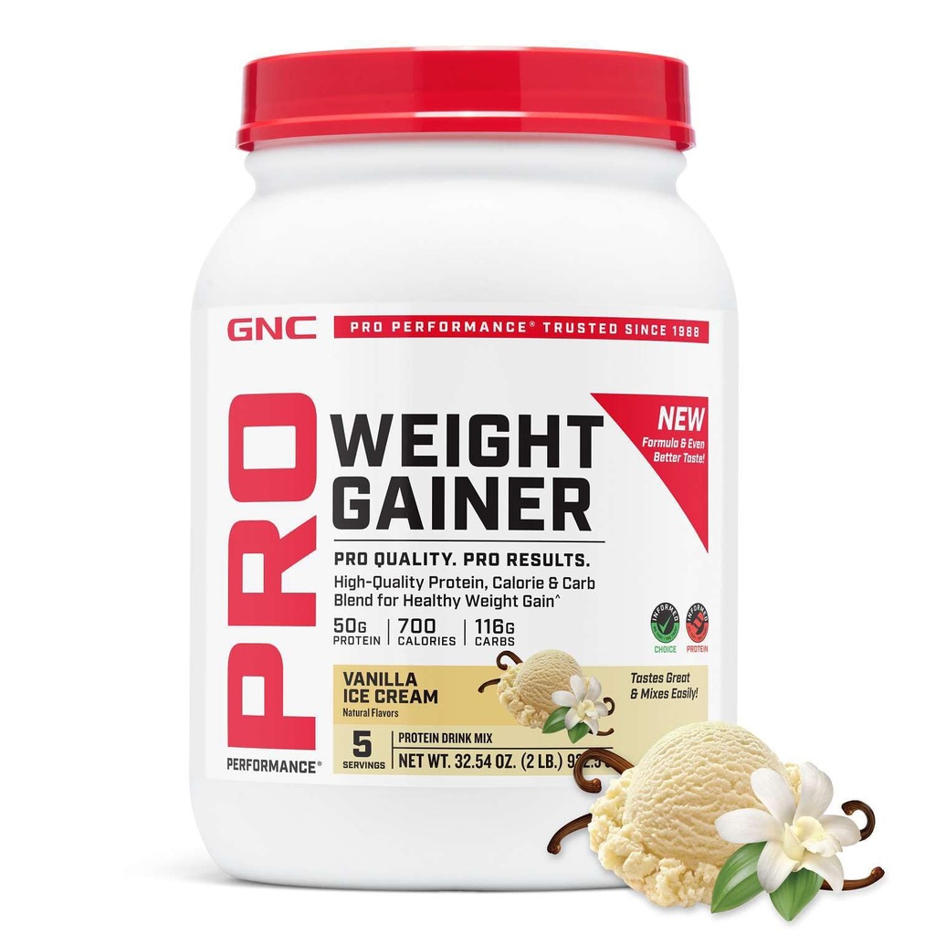 GNC Pro Performance Weight Gainer Protein Powder, Increase Muscle Mass, Banned Substance Tested, Vanilla Ice Cream, 6 Servings