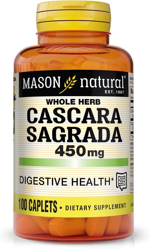 MASON NATUURLIJKE Cascara Sagrada 450 mg, kruidensupplement voor normale spijsverteringsfunctie ondersteuning, 100 caplets