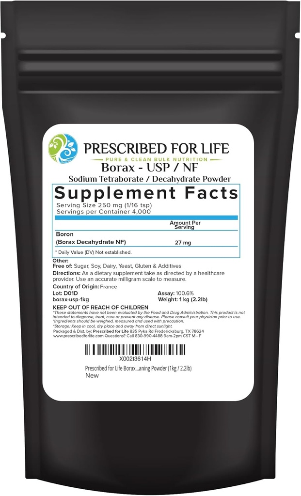 Voorgeschreven voor Life Borax Powder, Pure USP NF Grade Alle natuurlijke natriumboraat poeder, huishoudelijke wasserette Booster, Slijm Activator & Multipurpose Cleaning Powder (1kg / 2,2lb)
