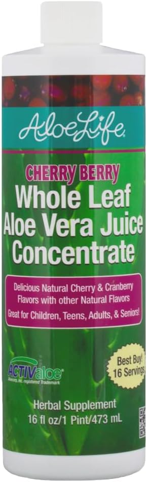 Aloë Life - Aloë Aloë Vera Juice, Certified Organic, Glutenvrij (Cherry Berry, 16 oz)