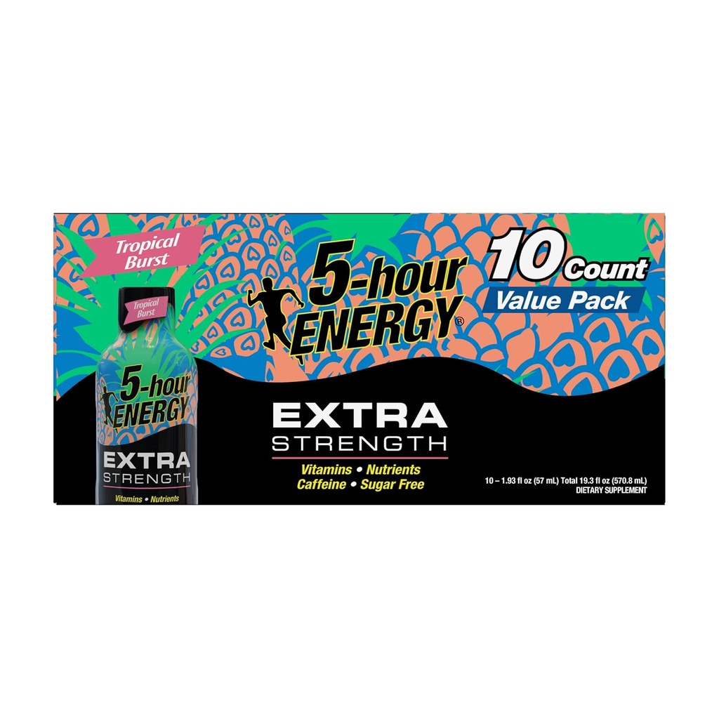 5-uur energie, schot extra sterkte, tropische brander, 1,93 Fl Oz, 10 Tellen
