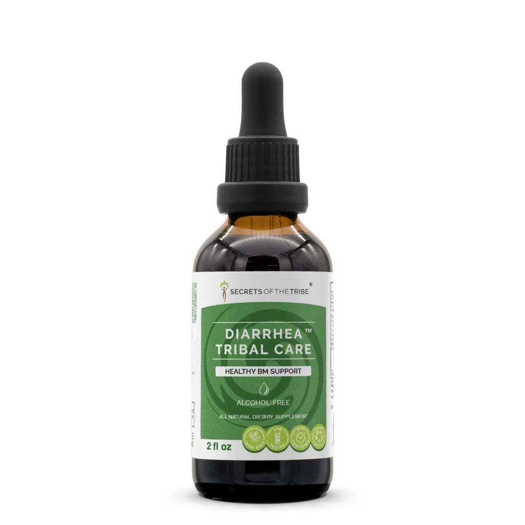 Secrets of the Tribe Diarrhea Tribal Care Tincture Alcohol-Free Extract, Herbs BlackBerry Rubus Fruticosus, Chamomile Matricaria Recutita, Goldenseal Hydrastis Canadensis Healthy Digestion 2 oz