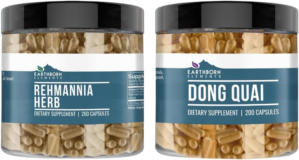 Earthborn Elements Rehmannia Herb and Dong Quai Bundle, 200 Capsules Each, Pure & Unducted, No Additives