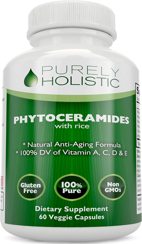 Phytoceramiden Huidtherapie Supplement 60 Capsules 100% Rijst Based 100% Natuurlijke Vegetarische/Vegan Capsules 100% DV van Vitamine A,C,D & E zonder Fillers of kunstmatige ingrediënten