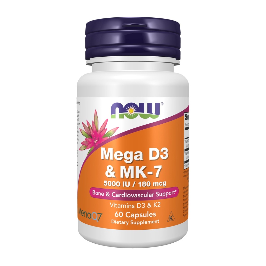 NU voedingssupplementen, Mega D-3 & MK-7 met vitamine D-3 & K-2, 5.000 IE/180 mcg, Bone & Cardiovasculaire ondersteuning*, 60 Veg Capsules