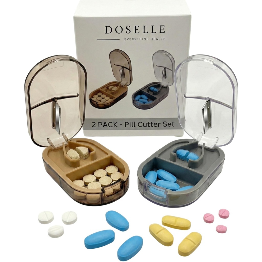 2PCS - Pill Cutter Splitter met Mini Pill Box 