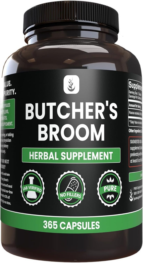 Pure Original Ingredients Butcher's Broom (365 Capsules), Geen Magnesium of Rijst Fillers, altijd zuiver, Lab geverifieerd