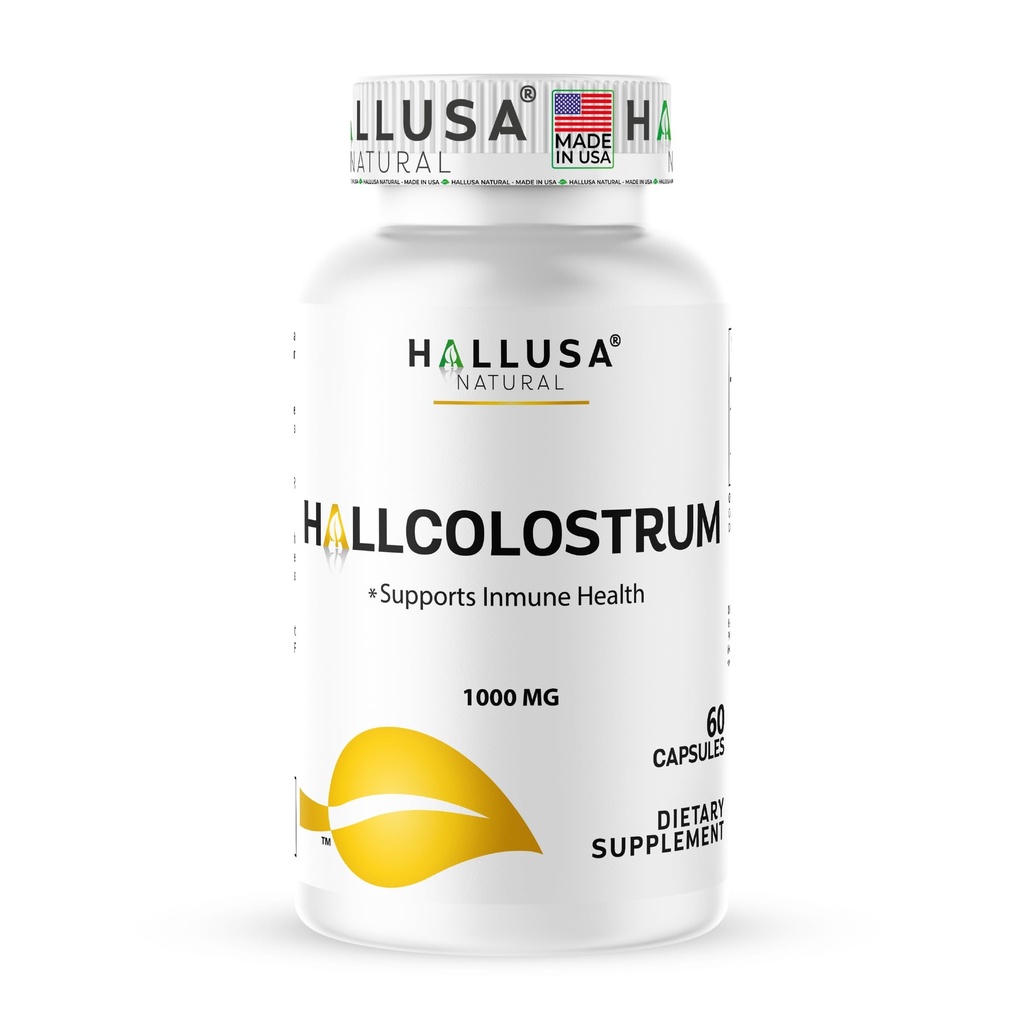 Hallusa Natural Bovine Colostrum Supplement Capsules 1000mg met 10% IgG voor Gut Health, Immune & Digestieve Ondersteuning Natural Energy & Wellness - Niet GGO, Glutenvrij en Suikervrij 60 Capsules