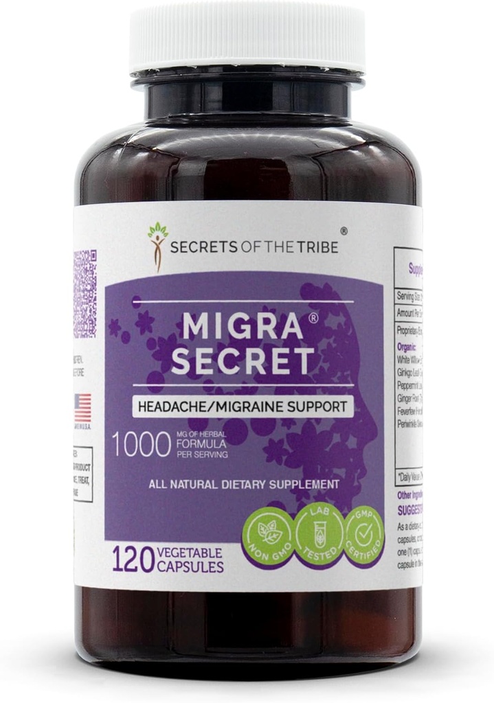 Geheimen van de Stam - Migra Secret, Hoofdpijn / Migraine Ondersteuning, Herbal Supplement Blend (120 capsules)
