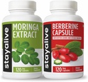STAY LEVEND Moringa en Berberine Bundle met Ceylon Cinnamon en Bitter Gourd Extract, 240 Veganistische pillen, niet-GMO en glutenvrije Berberine HCL supplement