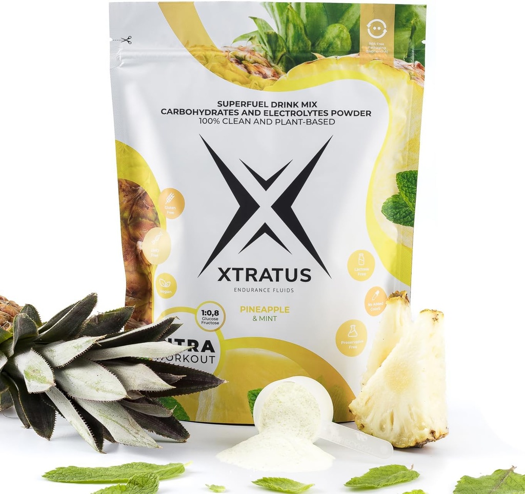 Ananas en munt - Intra Training Supplement met Koolhydraten en Elektrolyten. Super Fuel Drink Mix. 1:0,8 (Glucose:Fructose). Real Fruit, Vegan - 35,27 Oz.