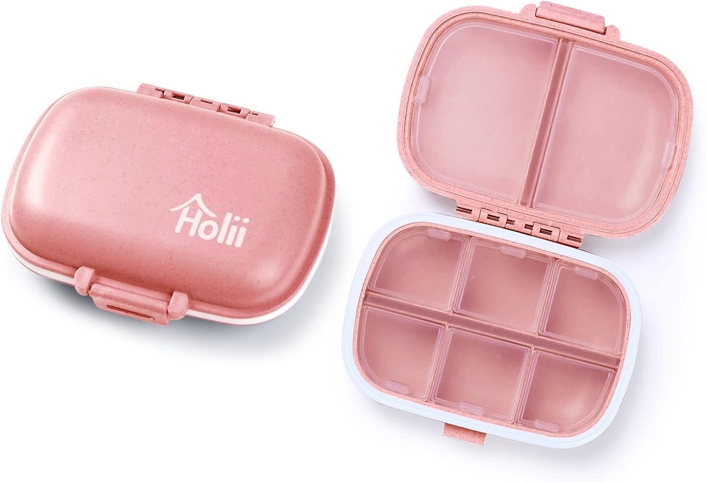 Holii 2PS 8 Compartments Travel Pill Organizer, Pocket Pharmacy for Purse Daily Pill Box Portable Medicine Organizer Vitamine houder Container (Lichte Roze)