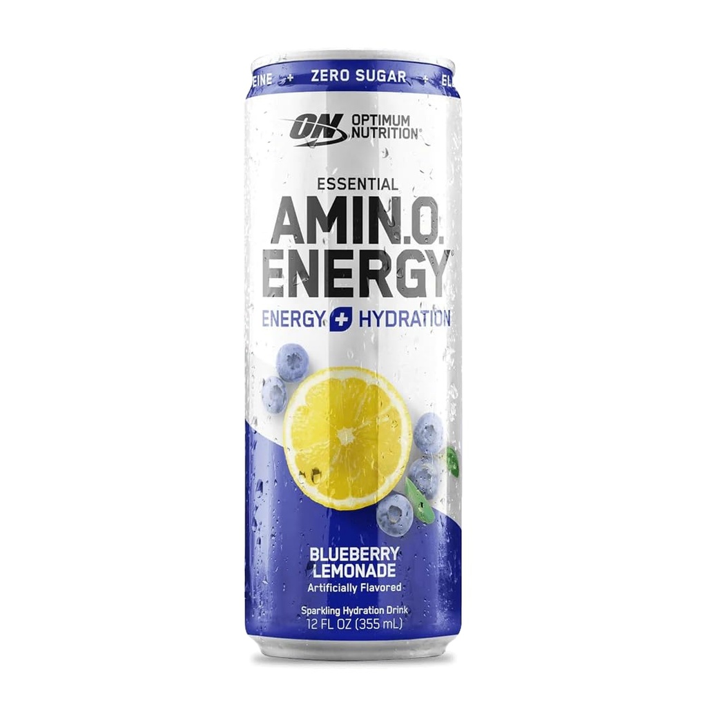 Optimum Nutrition Amino Energy Sparkling Hydration Drink, Electrolytes, Caffeine, Amino Acids, BCAAs, Sugar Free, Blueberry Lemonade, 12 Fl Oz, 1 count (Packaging May Vary)