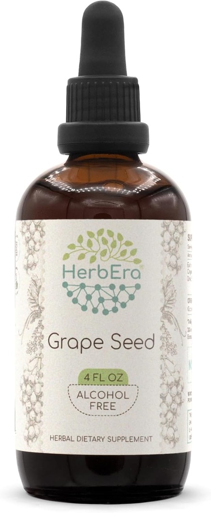 Druivenzaad B120 Alcoholvrije kruidenextract Tinctuur, geconcentreerde vloeibare druppels Natuurlijke druiven (Vitis Vinifera) Gedroogde zaden (4 Fl Oz)